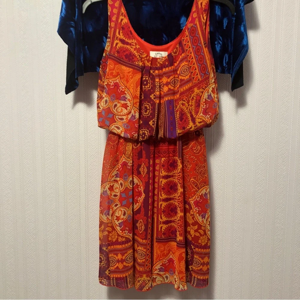 Sweet Storm Paisley Printed Mini Dress Orange Purple Red Elastic Waist